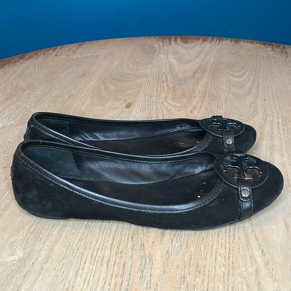 Tory Burch Aaden Suede Ballet Flats Slip Ons Black Gunmetal Size 7.5 - Picture 2 of 10